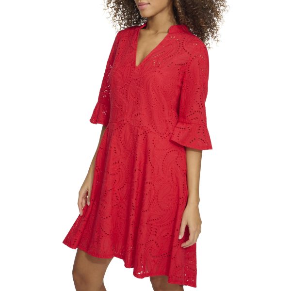 Women's 1/4 Sleeve V-Neck A-line Mini Dress