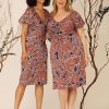 Women's Floral Printed V-Neck Empire Waist Midi Dress