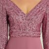 Women's Elegant Formal Dress V-Neck Long Sleeve Sequin Maxi Chiffon Evening Dresses 00751