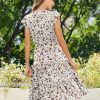 Womens Summer Casual Dresses Ruffle Sleeve V Neck Midi Dress Flowy Tiered Dress with Pockets Boho Sundresses