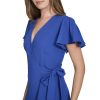 Women's V Neckline Midi Length Short Flutter Sleeve Dress