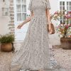 Women Summer Dress Round Neck Flutter Short Sleeve Smocked Ruffle Tiered Floral Maxi Dress 2024