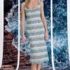 Sweetheart Neckline Midi Striped Knit, Square Neck, Summer Beach Vacation Dresses for Women