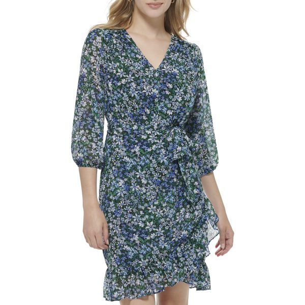 Paris Essential Floral Print Women’s Dresses with ¾ Sleeves