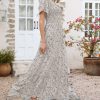 Women Summer Dress Round Neck Flutter Short Sleeve Smocked Ruffle Tiered Floral Maxi Dress 2024