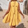 Womens Summer Dresses 2025 Halter Sleeveless A Line Tiered Swing Sundress Casual Beach Vacation Mini Dress