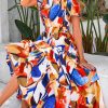 Women's 2025 Summer Boho Maxi Dresses Floral Short Sleeve V Neck A Line Tiered Flowy Long Beach Vacation Dress