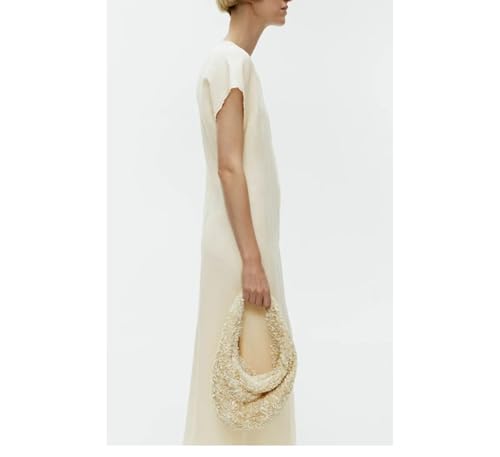 Women's Linen Maxi Dress - Crew Neck Summer Floor Length Beige