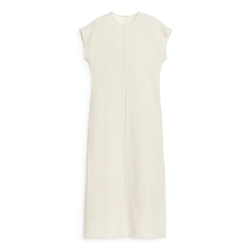 Women's Linen Maxi Dress - Crew Neck Summer Floor Length Beige
