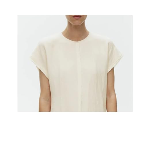 Women's Linen Maxi Dress - Crew Neck Summer Floor Length Beige