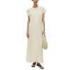 Women's Linen Maxi Dress - Crew Neck Summer Floor Length Beige