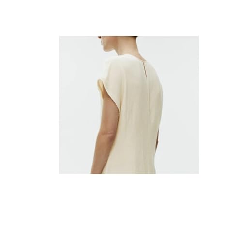 Women's Linen Maxi Dress - Crew Neck Summer Floor Length Beige