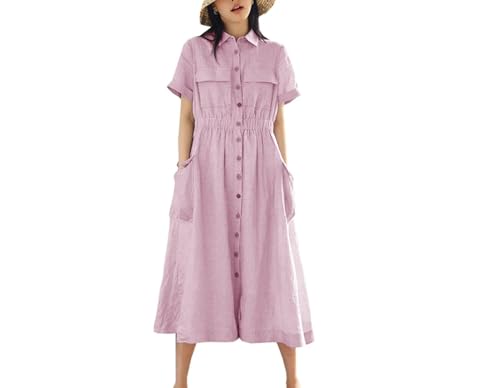Women's Linen Sundress - Youth Loose Plus Size White