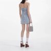 Women's Crystal Hollow Out Mini Denim Dress Straps Pearl Jeans Casual Holiday Evening Dresses