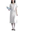 Women's V-Neck Linen Sundress - Strap A-Line Dress Sage
