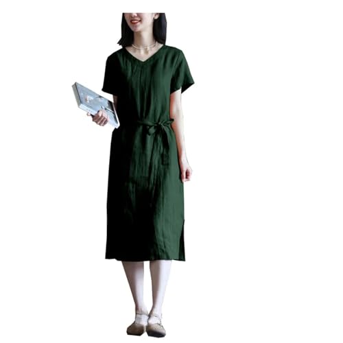 Women's V-Neck Linen Sundress - Strap A-Line Dress Sage
