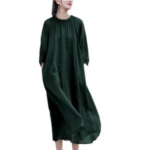 Women's Lantern Sleeve Linen - Plus Size Robe Dress Oatmeal