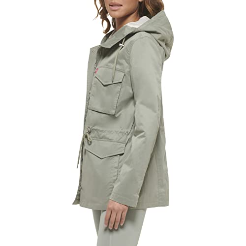 Women's Plus Four Pocket Hooded Military Jacket
