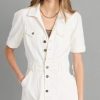 Women's Mayslie Denim Mini Dress Button Front Utility Pockets in Blank Canvas