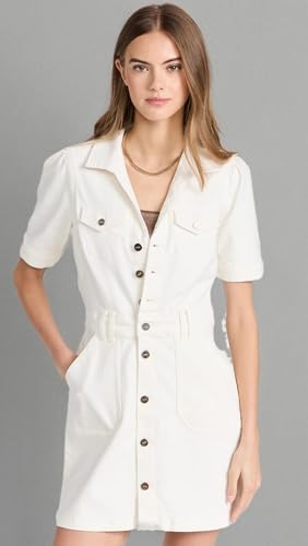 Women's Mayslie Denim Mini Dress Button Front Utility Pockets in Blank Canvas