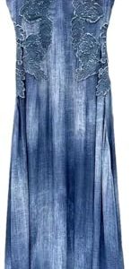 Women's Summer Embroidered Denim Spaghetti Strap Asymmetrical Long Slim Fit Casual Gown Elegant Maxi High Waist Wrap Dress