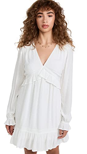Women's Odelise Dress Long Sleeve Angled Bust Seams Lace Trim in White