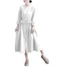 Women's Linen Waist Buckle Dress - Lotus Hem Midi Autumn Shift
