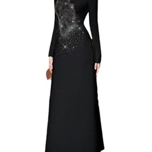 Women's Diamond Midi Dress - O-Neck Long Sleeve Minimalist High Waist