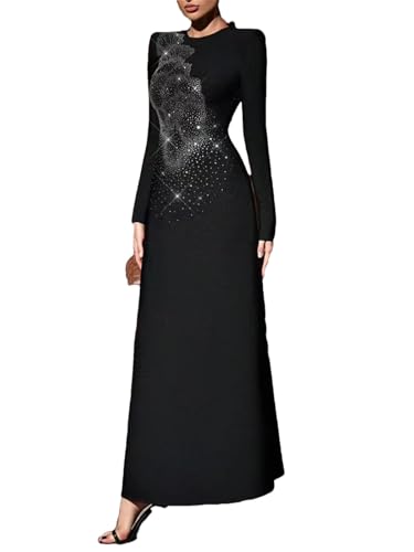 Women's Diamond Midi Dress - O-Neck Long Sleeve Minimalist High Waist