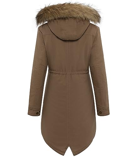 Women's Winter Thicken Fleece Jacket Fur Hooded Military Parka Coat