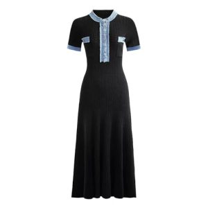 Women's Summer Short Sleeve Round Neck Pullover Denim Dress A-Line Slim Fit Casual Maxi Dresses