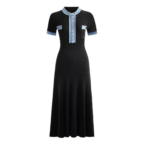 Women's Summer Short Sleeve Round Neck Pullover Denim Dress A-Line Slim Fit Casual Maxi Dresses