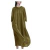 Women's Lantern Sleeve Linen - Plus Size Robe Dress Oatmeal
