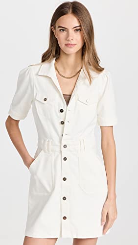 Women's Mayslie Denim Mini Dress Button Front Utility Pockets in Blank Canvas