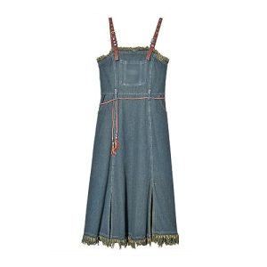 Retro Denim Dress Women's Waist Show Thin Tassel Sling Dress