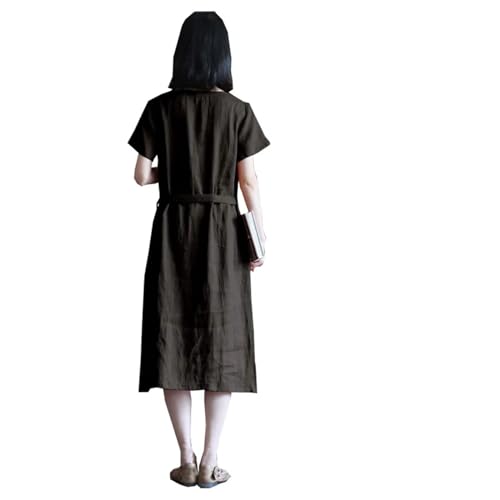 Women's V-Neck Linen Sundress - Strap A-Line Dress Sage