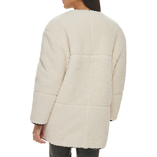 Women's Midlength Sherpa Coat with Reversible Wear