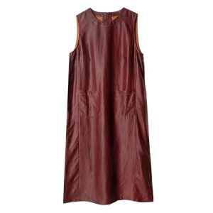 Women's Thread Pocket Silk Dress - Red Fragrant Cloud Yarn Round Neck Sundress