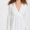 Women's Odelise Dress Long Sleeve Angled Bust Seams Lace Trim in White