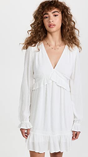 Women's Odelise Dress Long Sleeve Angled Bust Seams Lace Trim in White