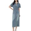 Women's Slimming Tencel Linen Waist Cinching Retro Hong Kong Style Denim Skirt Breathable Dress