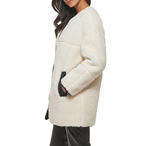 Women's Midlength Sherpa Coat with Reversible Wear