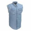 DM1001 Men's Blue Lightweight Denim Shirt with Frayed Cut Off Sleeveless Look