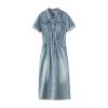 Women's Slimming Tencel Linen Waist Cinching Retro Hong Kong Style Denim Skirt Breathable Dress