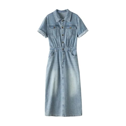 Women's Slimming Tencel Linen Waist Cinching Retro Hong Kong Style Denim Skirt Breathable Dress