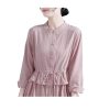 Women's Linen Waist Buckle Dress - Lotus Hem Midi Autumn Shift