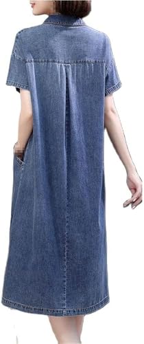 Summer Short Sleeve Denim Dress A Line Casual Pullover Long Dress for Women Lightweight Jean Dresses