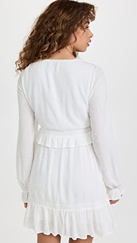 Women's Odelise Dress Long Sleeve Angled Bust Seams Lace Trim in White