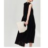 Women's Fleece Silk Shift - Sleeveless V-Neck Youth Black Casual Dress