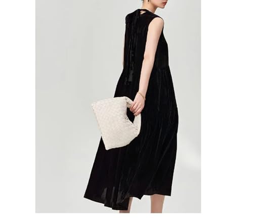 Women's Fleece Silk Shift - Sleeveless V-Neck Youth Black Casual Dress